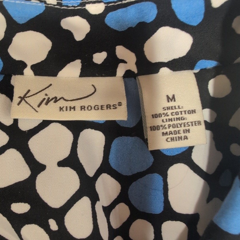 Kim Rogers Floral Print Cotton Blend Blazer Jacket Blue White Black Medium - Picture 4 of 5